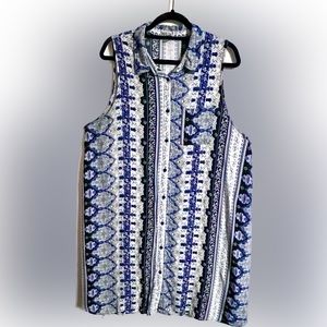 J Is For Justify plus size sleeveless blue and white print dress. Size 2X.